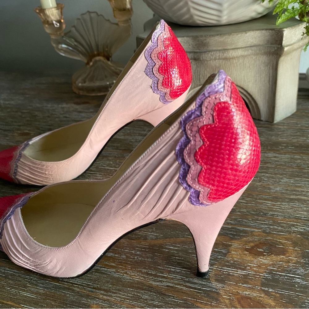 Rare Vintage Rosina Ferragamo Blush Raspberry Python Leather Designer Pumps 6.5N - Picture 4 of 16